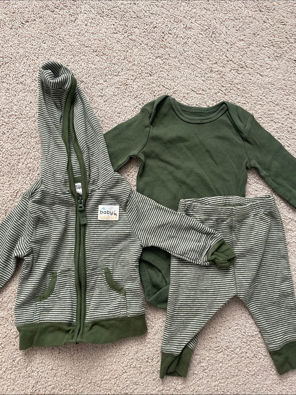 Baby Basics Olive Green Stripe 3-Piece Set